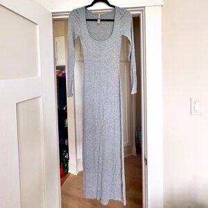 SKIMS Lounge Ribbed Long Sleeve Maxi Dress - Heather Grey Foil
